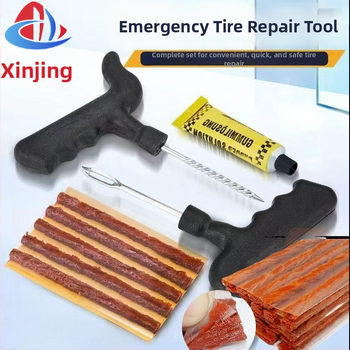 Autó- és motorkerékpár-gumi javító készlet elektromos kerékpárokhoz – vas és műanyag ház, gyorsjavító szalagok és folyékony ragasztó