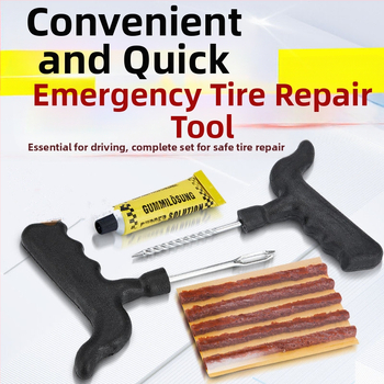 Autó- és motorkerékpár-gumi javító készlet elektromos kerékpárokhoz – vas és műanyag ház, gyorsjavító szalagok és folyékony ragasztó
