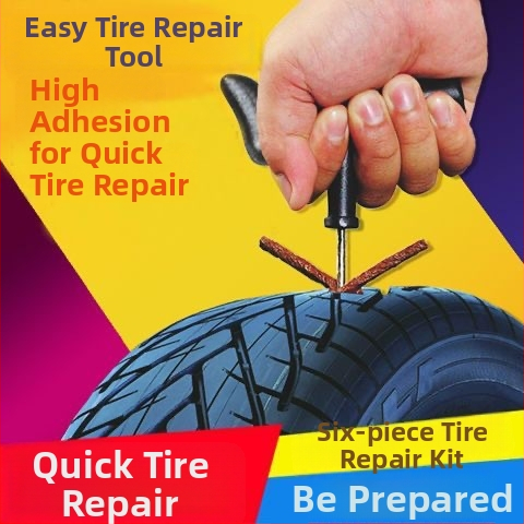 Autó- és motorkerékpár-gumi javító készlet elektromos kerékpárokhoz – vas és műanyag ház, gyorsjavító szalagok és folyékony ragasztó