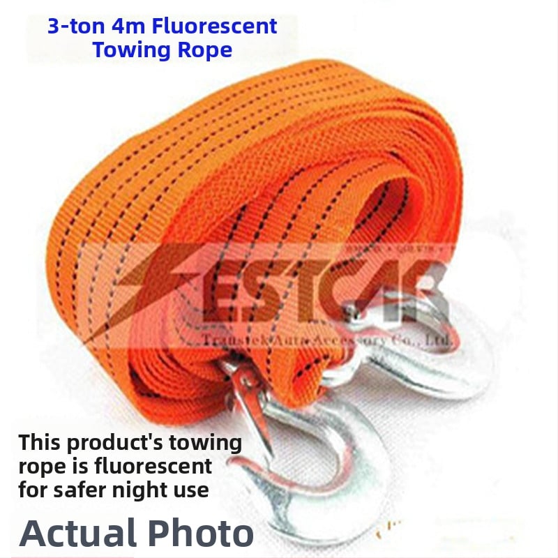 Autó vontató kötél nagy horoggal (BOASE, 3 t teherbírás, polipropilén sík kötél)