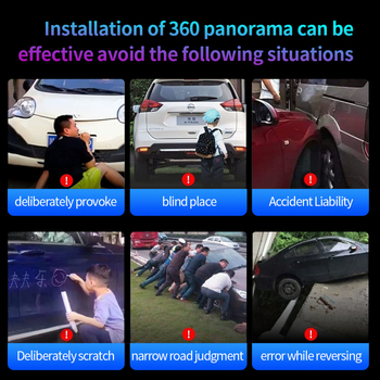 Autóba szerelt 360°-os panoráma asszisztens rendszer éjjellátással, 3D hátrameneti kép és parkolási kamera, ütközés elleni védelem (anyag: műanyag üveg; eredet: Shenzhen; testreszabás elérhető)