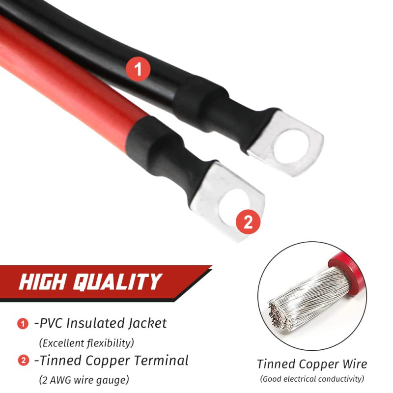 Univerzalni baterijski kabel 2 AWG s priključcima, kabel s priključcima na obje dvije strane, prilagodljivi baterijski inverter