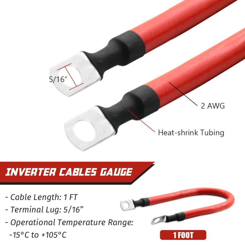 Univerzalni baterijski kabel 2 AWG s priključcima, kabel s priključcima na obje dvije strane, prilagodljivi baterijski inverter