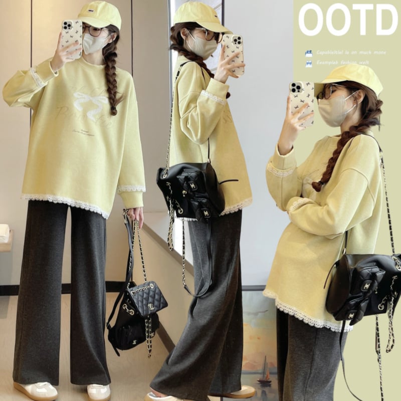 Бременна блуза-рокля със лотосова яка, ръкав 3/4, акрилна материя, основен състав 95%+, стил уличен трендсетър