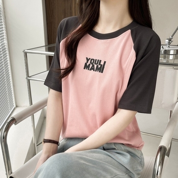 Футболка за бременни, тънка и удобна за кърмене, с кръгло деколте, памучен трикотаж, ултра къса дължина (≤40 см).