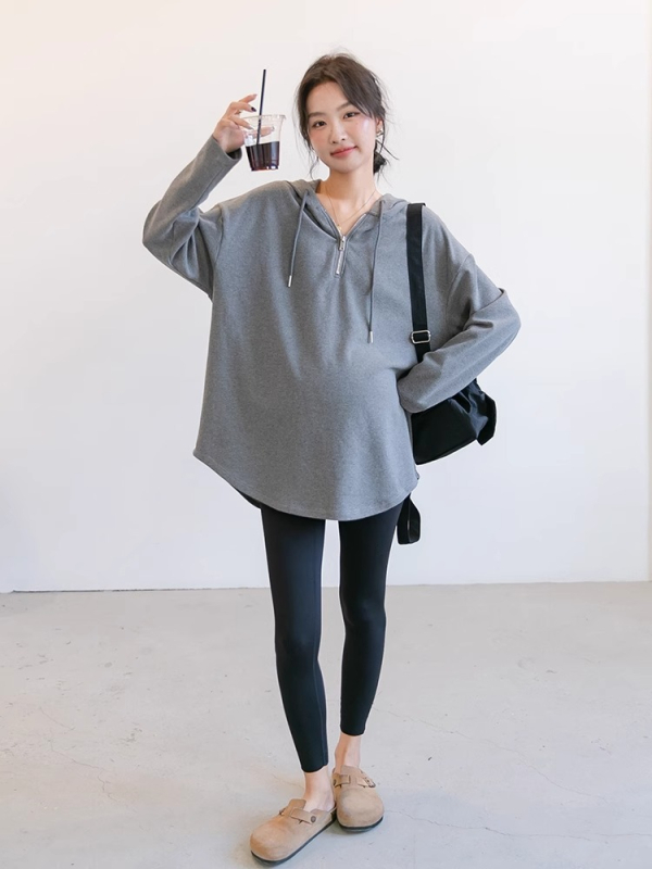 Nėščiųjų su gobtuvu džemperis, laisvas kirpimas, ruduo 2024, poliesteris (>95%), ilgomis rankovėmis, kasdieninis japonų– korėjiečių laisvas stilius