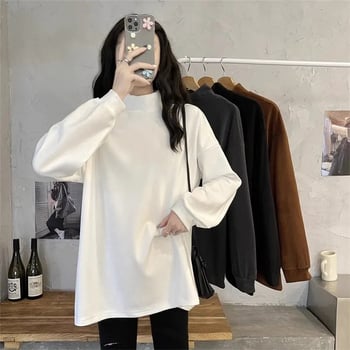 Nėščios moters megztinis rudens–žiemos sezonui su pusės aukštu kaklu, laisvas kirpimas, ilgomis rankovėmis, spalvų blokas, poliesteris 70–80%