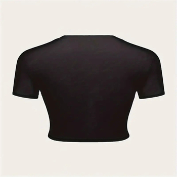 Poliesterska crop majica s 3D printom, kratki rukavi, okrugli izrez, ultra kratka duljina, street hipster stil