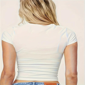 Poliesterska crop majica s 3D printom, kratki rukavi, okrugli izrez, ultra kratka duljina, street hipster stil