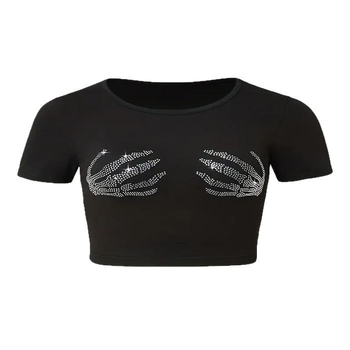 Poliesterska crop majica s 3D printom, kratki rukavi, okrugli izrez, ultra kratka duljina, street hipster stil