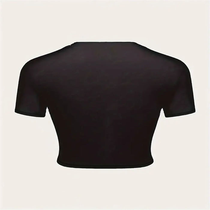 Poliesterska crop majica s 3D printom, kratki rukavi, okrugli izrez, ultra kratka duljina, street hipster stil