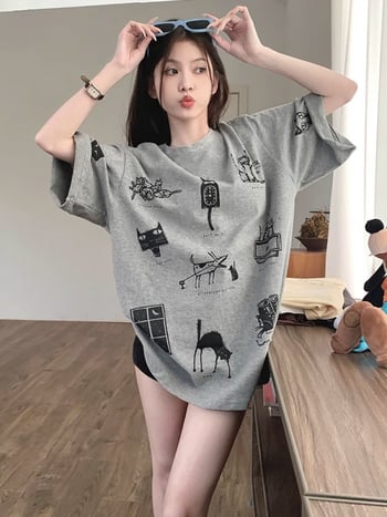 Pamut rövid ujjú póló anime mintával, kerek nyakú