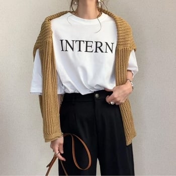 Pamut rövid ujjú póló betűs nyomással, laza szabás, kerek nyak, nyár 2023