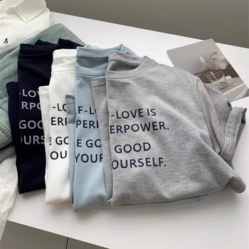 T-shirt u korejskom stilu s natpisom slovima, kratkih rukava, proljeće 2025, 100% pamuk