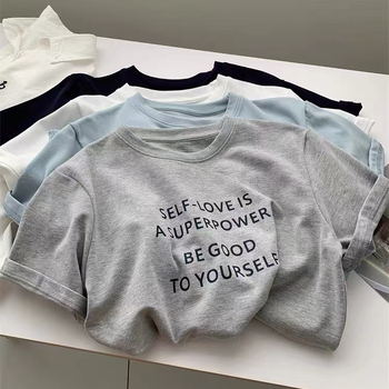 T-shirt u korejskom stilu s natpisom slovima, kratkih rukava, proljeće 2025, 100% pamuk