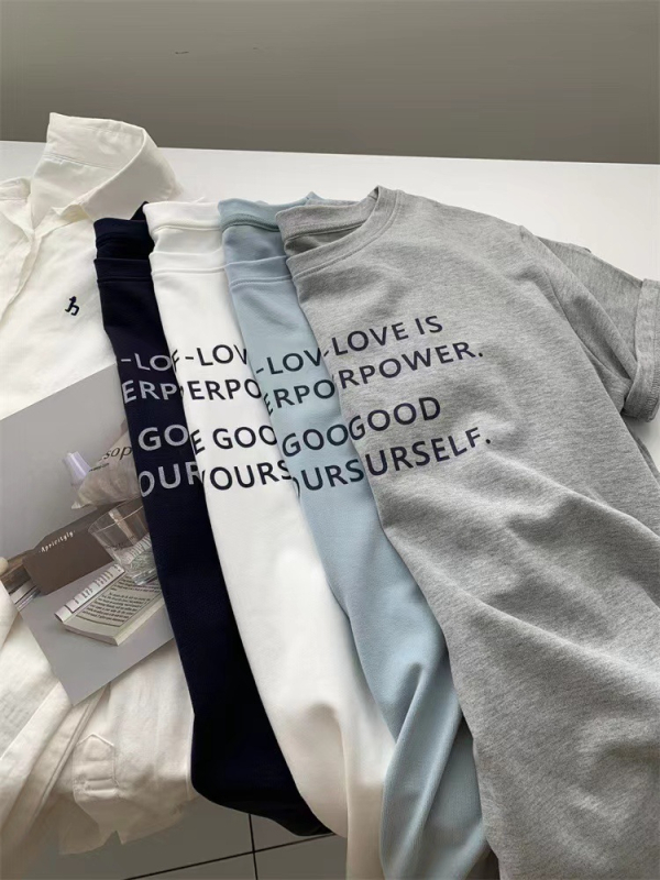 T-shirt u korejskom stilu s natpisom slovima, kratkih rukava, proljeće 2025, 100% pamuk