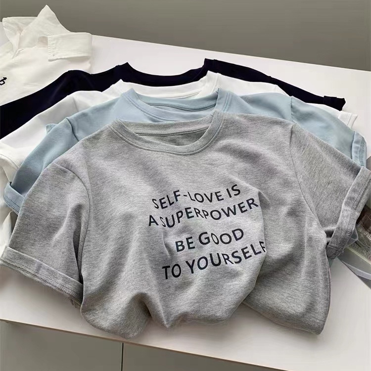 T-shirt u korejskom stilu s natpisom slovima, kratkih rukava, proljeće 2025, 100% pamuk