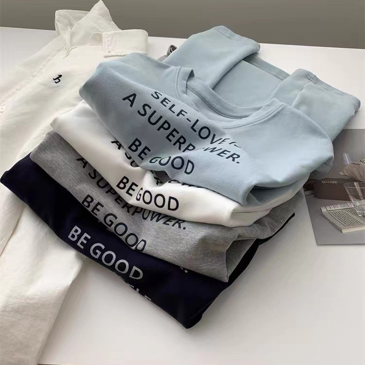 T-shirt u korejskom stilu s natpisom slovima, kratkih rukava, proljeće 2025, 100% pamuk