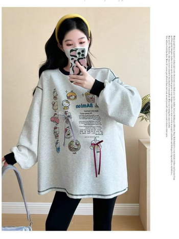 Nėštųjų komplektas: kapucinė viršus ir marškinėliai, vidutinio ilgio, laisvas kirpimas, ilgomis rankovėmis, medvilnė 70–80%