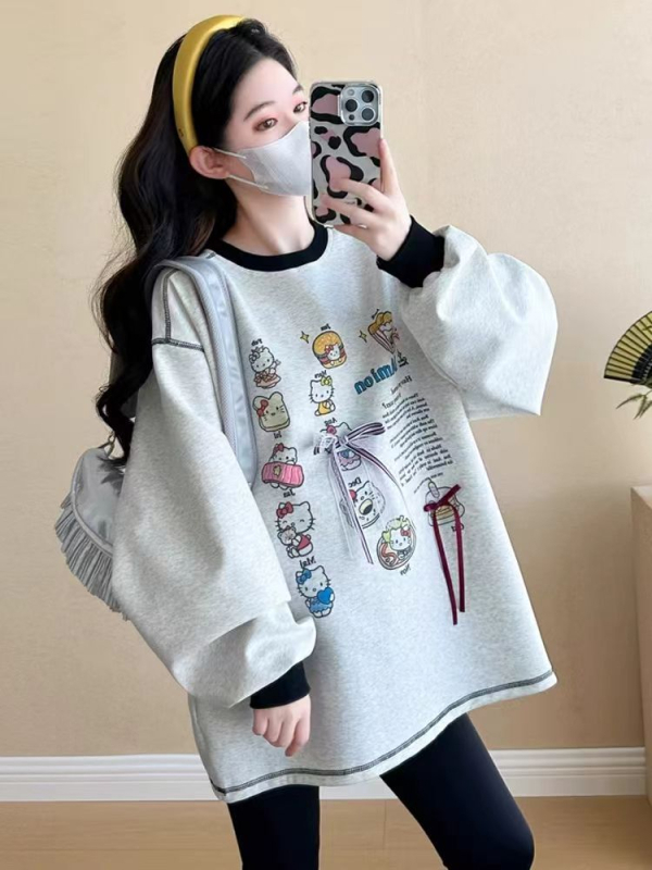 Nėštųjų komplektas: kapucinė viršus ir marškinėliai, vidutinio ilgio, laisvas kirpimas, ilgomis rankovėmis, medvilnė 70–80%