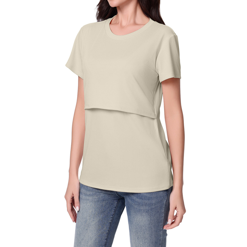 Mātīšanas T-krekls ar īsām piedurknēm, apaļš kakls, vidēja garuma, poliester ar līdz 30% elastānu, >95% poliester, zīdīšanas atvere