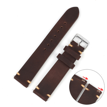 Laikrodžio dirželis iš natūralios odos su rankomis siūtu kraštu, bohemiškas retro Lolita Antique stilius (Žiema 2023)