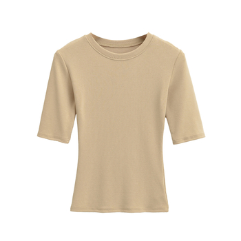 Slim-fit bavlnené tričko s okrúhlym výstrihom, krátke rukávy, zmes bavlny a elastanu (80–90% bavlna, <30% elastan) – Leto 2025