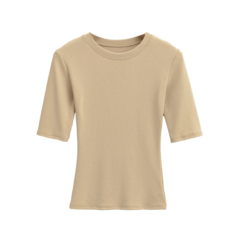 Slim-fit bavlnené tričko s okrúhlym výstrihom, krátke rukávy, zmes bavlny a elastanu (80–90% bavlna, <30% elastan) – Leto 2025