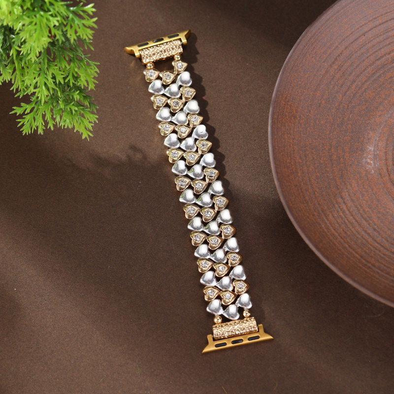 Apple Watch širdies formos metalinė juosta – prabangus cinko lydinys, elastinė metalinė juosta, nerūdijančio plieno jungtis, užsegimas vienu apskritimu