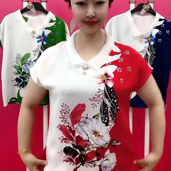 T‑shirt από chenille με γιακά πόλο, μανίκι πριγκιπικό, Άνοιξη 2023