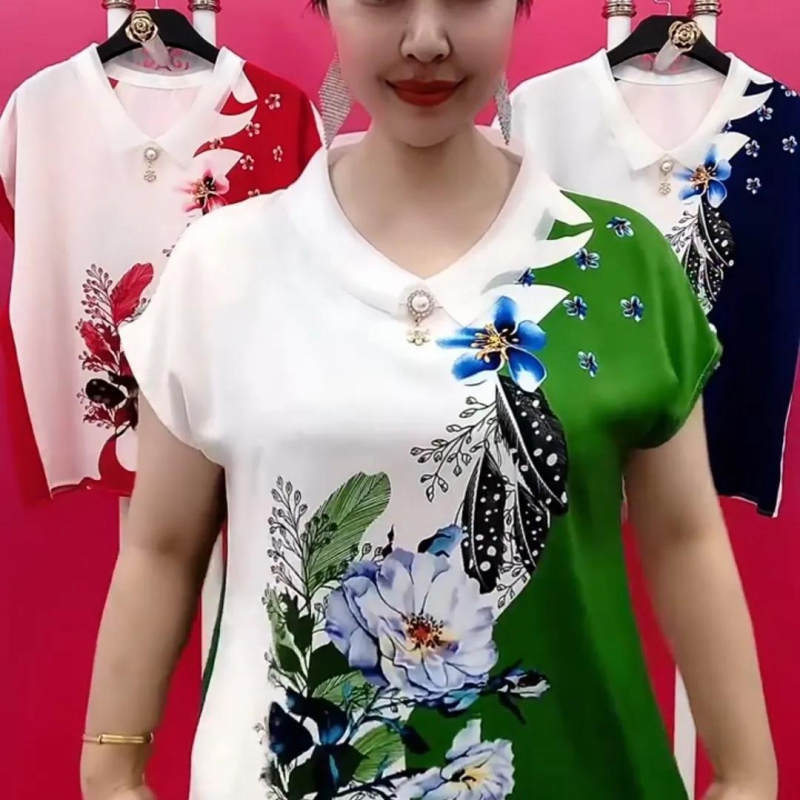 T‑shirt από chenille με γιακά πόλο, μανίκι πριγκιπικό, Άνοιξη 2023