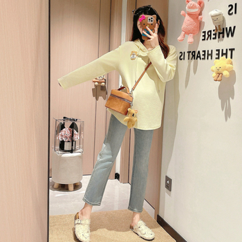 Nėščiųjų su gobtuvu marškinėliai - 95% medvilnė, karikatūrų raštas, ilgomis rankovėmis, įprastas kirpimas