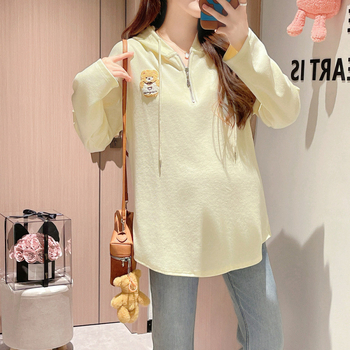 Nėščiųjų su gobtuvu marškinėliai - 95% medvilnė, karikatūrų raštas, ilgomis rankovėmis, įprastas kirpimas