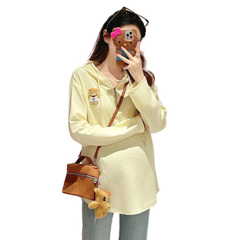 Nėščiųjų su gobtuvu marškinėliai - 95% medvilnė, karikatūrų raštas, ilgomis rankovėmis, įprastas kirpimas