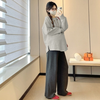 Top de maternitate lejer, mâneci lungi și guler rotund, țesătură din amestec de bumbac 30–50%, toamnă 2025, stil casual japonez-coreean