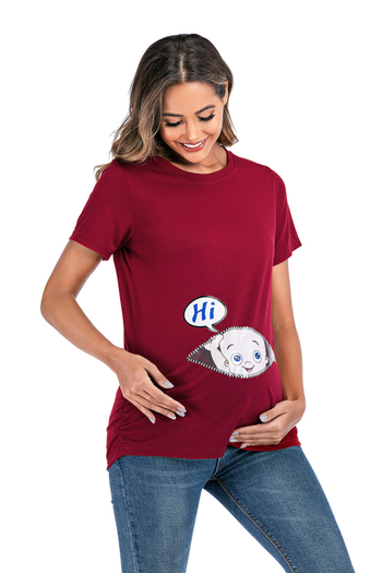 Nėštųjų marškinėliai su karikatūrų raštu, apvalus kaklas, trumpomis rankovėmis, 80% medvilnė, 2023 m. vasara, japonų ir korėjiečių laisvalaikio stilius