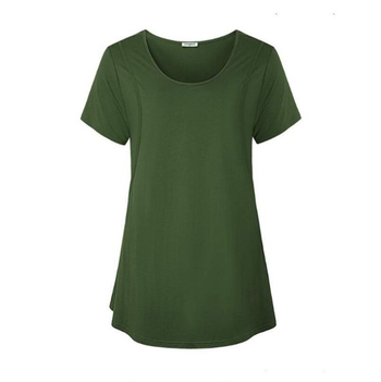 Žindymo topas su apvaliu kaklu, trumpomis rankovėmis, vidutinio ilgio 65–80 cm, modalinis audinys su organine medvilne, maitinančiam įdūrimu