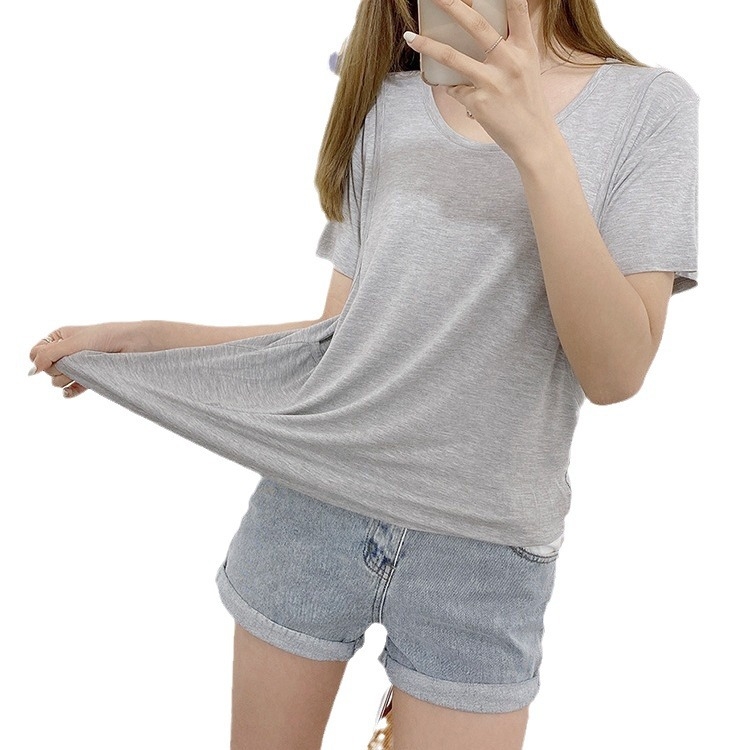 Žindymo topas su apvaliu kaklu, trumpomis rankovėmis, vidutinio ilgio 65–80 cm, modalinis audinys su organine medvilne, maitinančiam įdūrimu