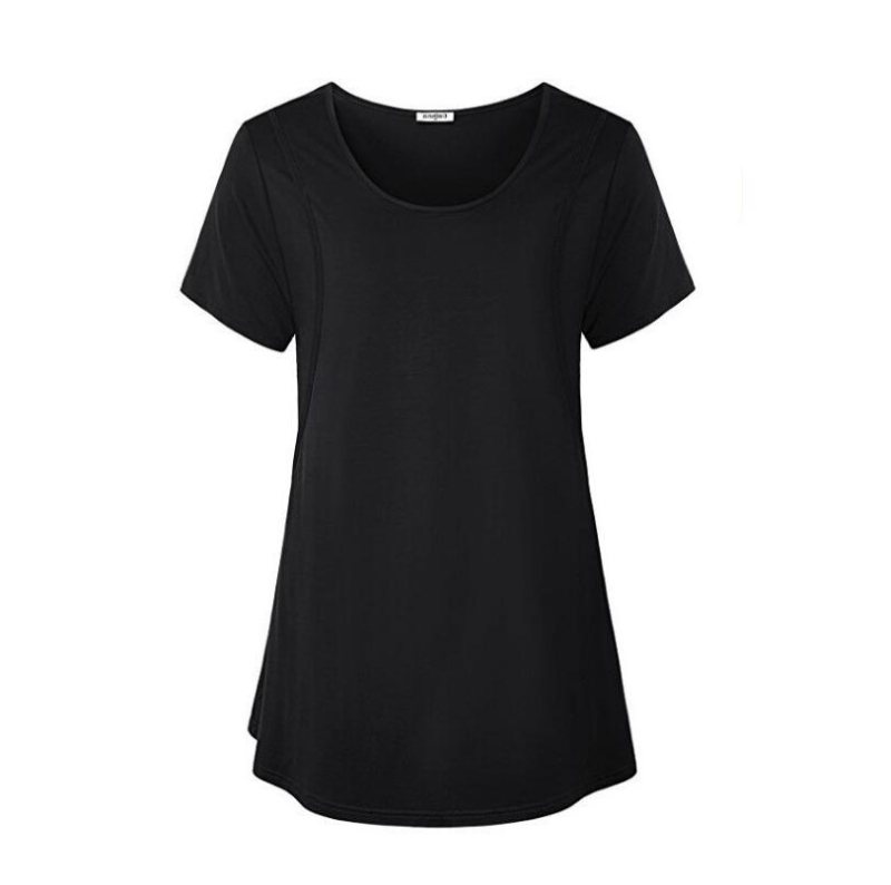 Žindymo topas su apvaliu kaklu, trumpomis rankovėmis, vidutinio ilgio 65–80 cm, modalinis audinys su organine medvilne, maitinančiam įdūrimu