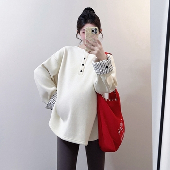 Nėščiųjų marškinėliai ir džemperis su gobtuvu, ilgos rankovės, laisvo kirpimo, gatvės stiliaus, ruduo–žiema 2025