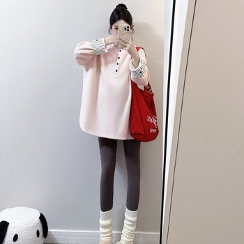 Nėščiųjų marškinėliai ir džemperis su gobtuvu, ilgos rankovės, laisvo kirpimo, gatvės stiliaus, ruduo–žiema 2025