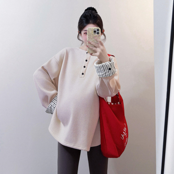 Nėščiųjų marškinėliai ir džemperis su gobtuvu, ilgos rankovės, laisvo kirpimo, gatvės stiliaus, ruduo–žiema 2025