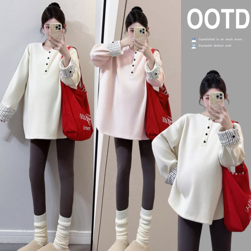 Nėščiųjų marškinėliai ir džemperis su gobtuvu, ilgos rankovės, laisvo kirpimo, gatvės stiliaus, ruduo–žiema 2025