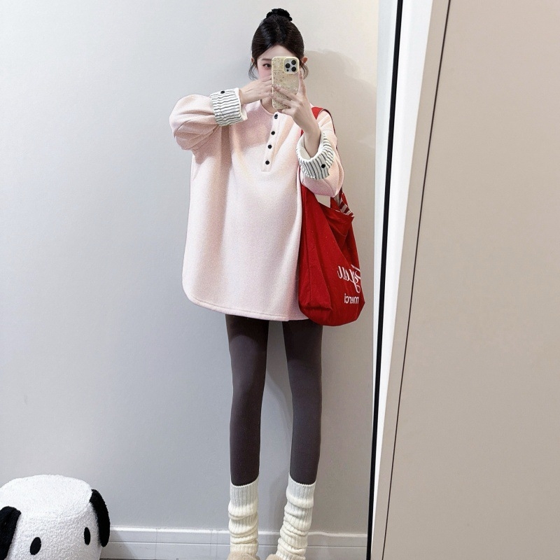 Nėščiųjų marškinėliai ir džemperis su gobtuvu, ilgos rankovės, laisvo kirpimo, gatvės stiliaus, ruduo–žiema 2025