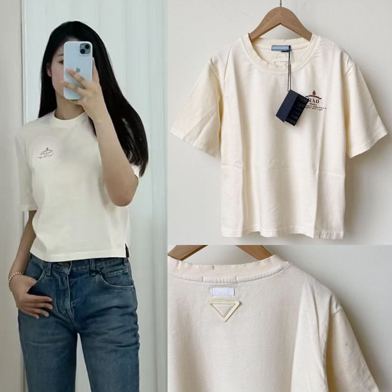 Ženska cropped majica s printom slova na prsima, okrugli izrez, kratki rukavi, gradski stil, proljeće-ljeto 2025