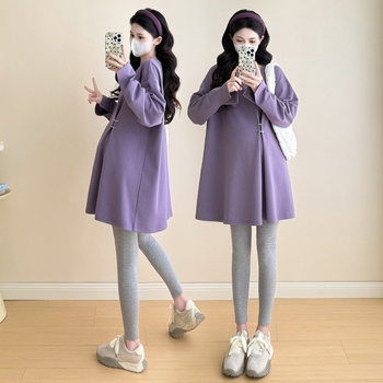 Nėščiųjų marškinėliai rudens 2025, laisvas kirpimas, medvilnės-poliesterio audinys, ilgos rankovės, aukštas kaklas