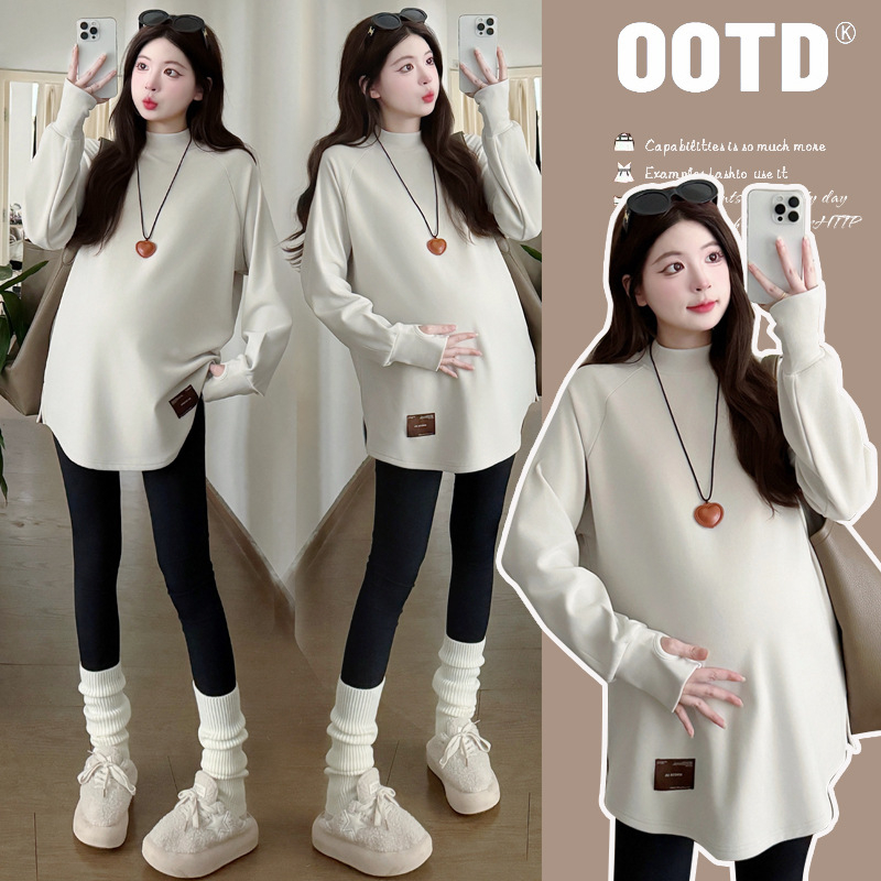 Nėščiųjų puloverinis topas, poliesteris 80–90%, apvali kaklo linija, 9/10 rankovė, laisvas kirpimas