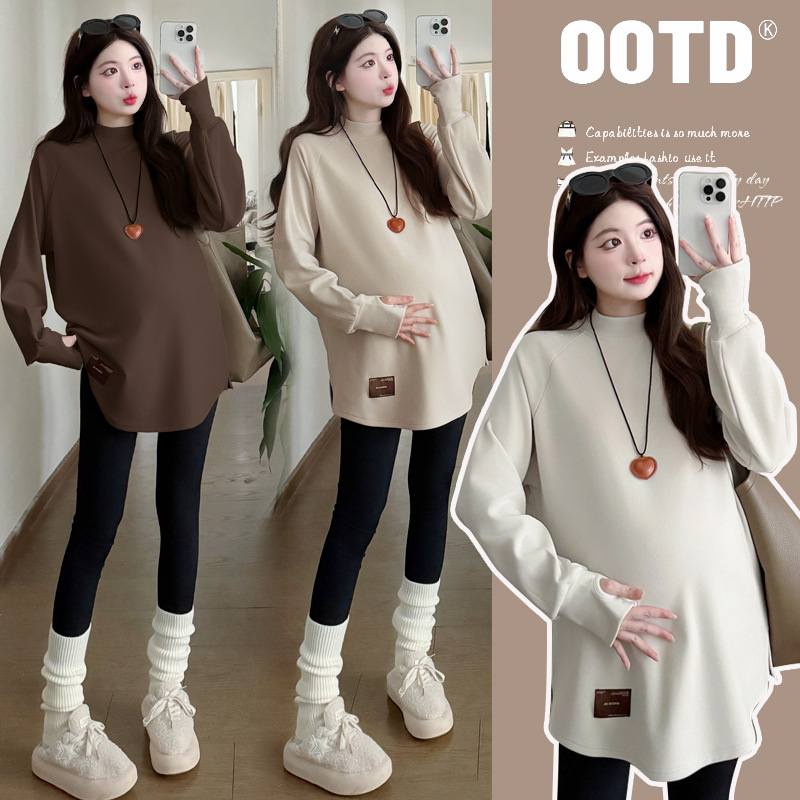 Nėščiųjų puloverinis topas, poliesteris 80–90%, apvali kaklo linija, 9/10 rankovė, laisvas kirpimas