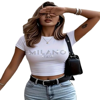 Poliészter póló 3D nyomattal, kerek nyakú, rövid ujjú, ultra rövid hossz