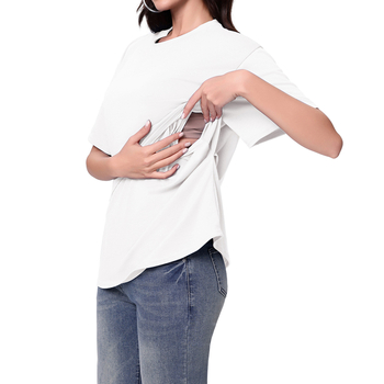 Tricou de maternitate pentru alăptare, pulover, mâneci scurte, guler rotund, croială slim